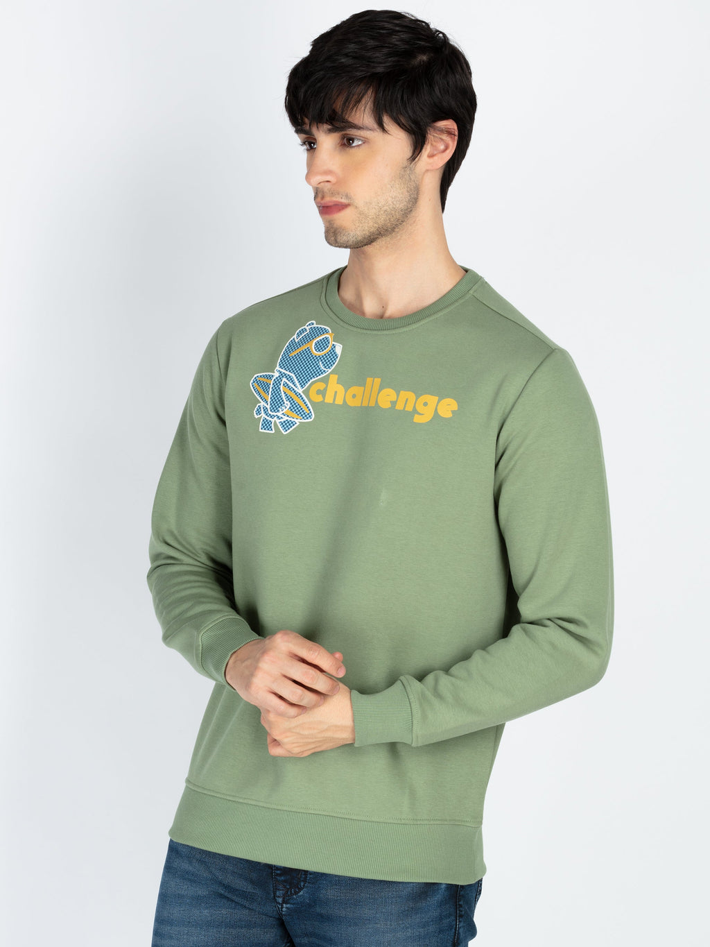 Mens Printed Round Neck Full Sleeve Sweatshirt