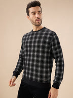 Men's Checked Print Full Sleeve Round Neck Fleece Sweatshirt