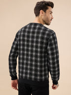 Men's Checked Print Full Sleeve Round Neck Fleece Sweatshirt