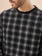 Men's Checked Print Full Sleeve Round Neck Fleece Sweatshirt