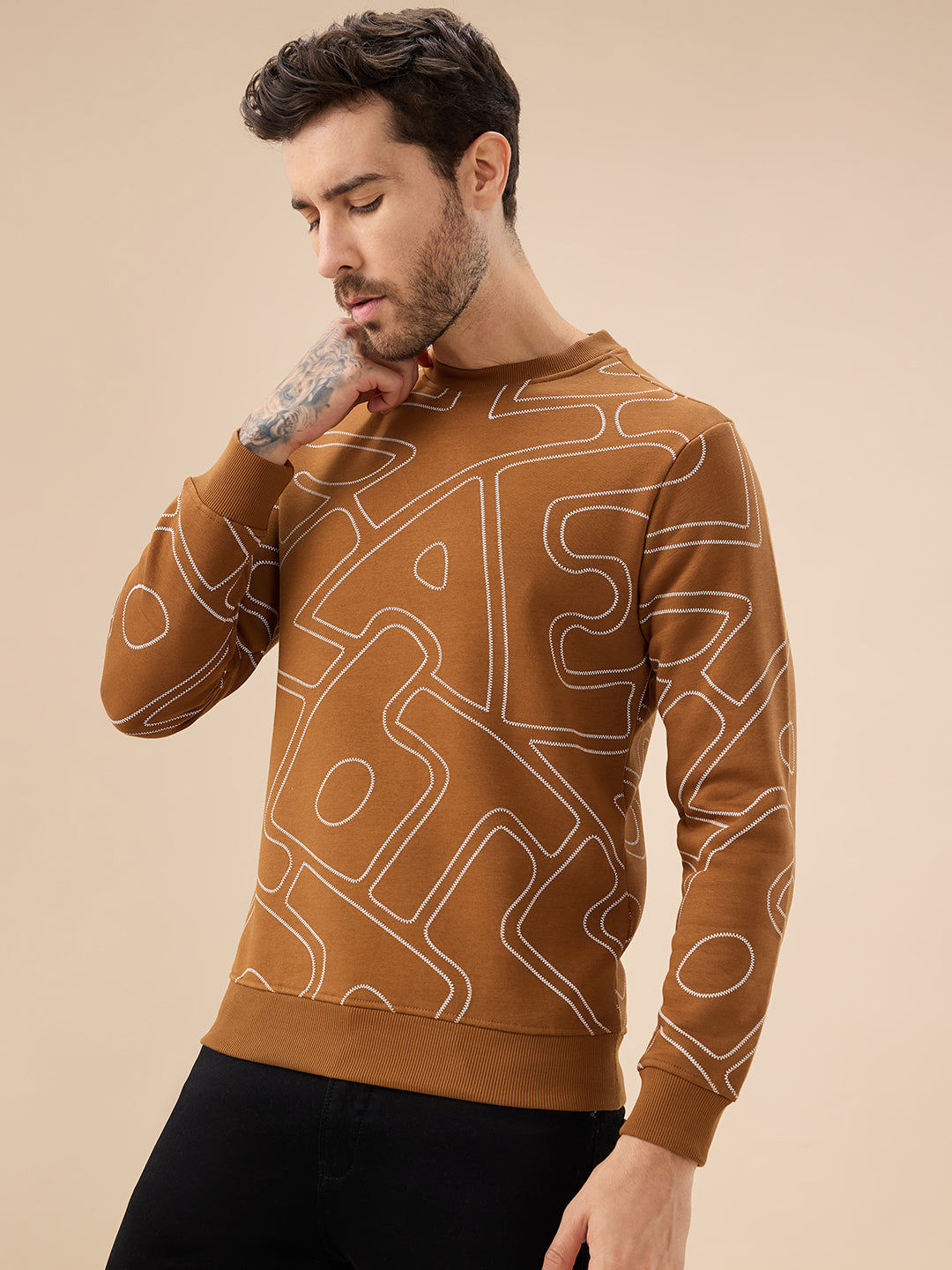 Men's All Over Typography Print Full Sleeve Round Neck Fleece Sweatshirt Secondary image