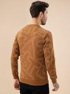 Men's All Over Typography Print Full Sleeve Round Neck Fleece Sweatshirt
