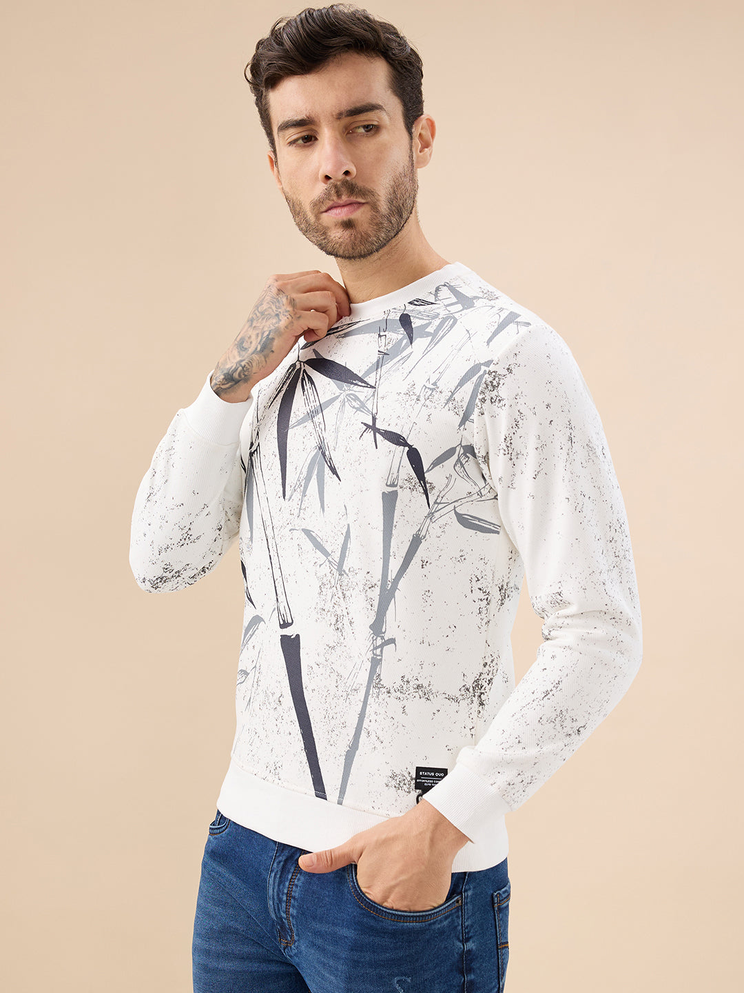 Men's Abstract Tropical Print Round Neck Full Sleeve Fleece Sweatshirt