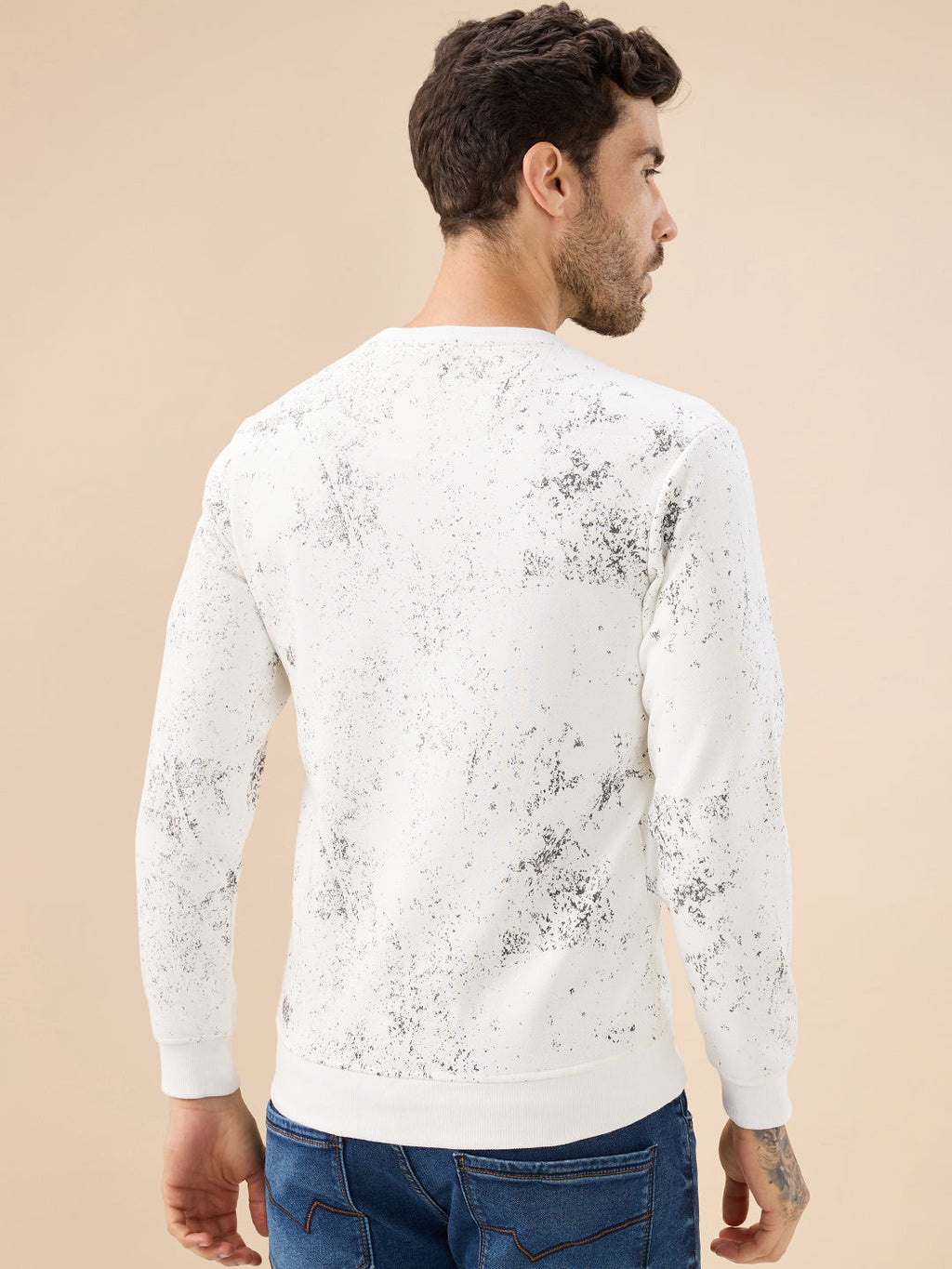 Men's Abstract Tropical Print Round Neck Full Sleeve Fleece Sweatshirt