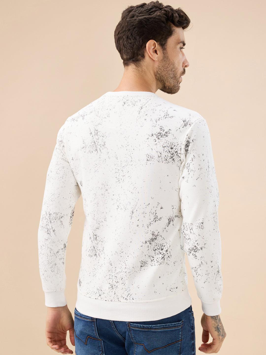 Men's Abstract Tropical Print Round Neck Full Sleeve Fleece Sweatshirt