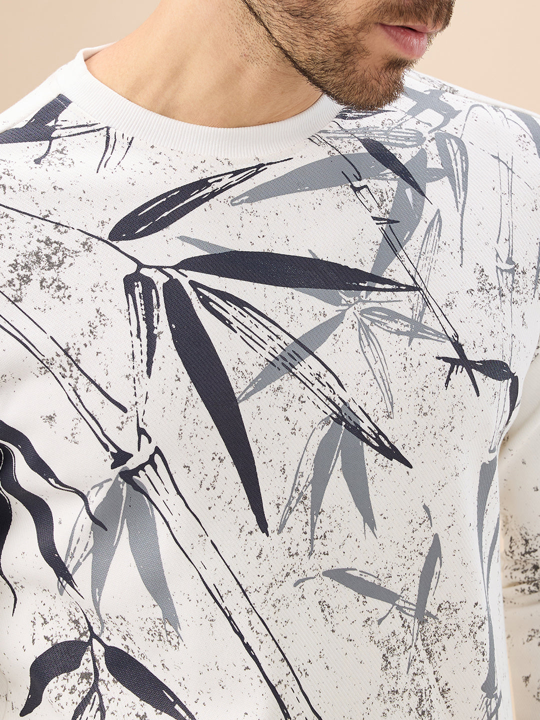 Men's Abstract Tropical Print Round Neck Full Sleeve Fleece Sweatshirt