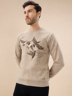 Men's Chest Birds Graphic Print Full Sleeve Round Neck Fleece Sweatshirt