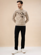 Men's Chest Birds Graphic Print Full Sleeve Round Neck Fleece Sweatshirt