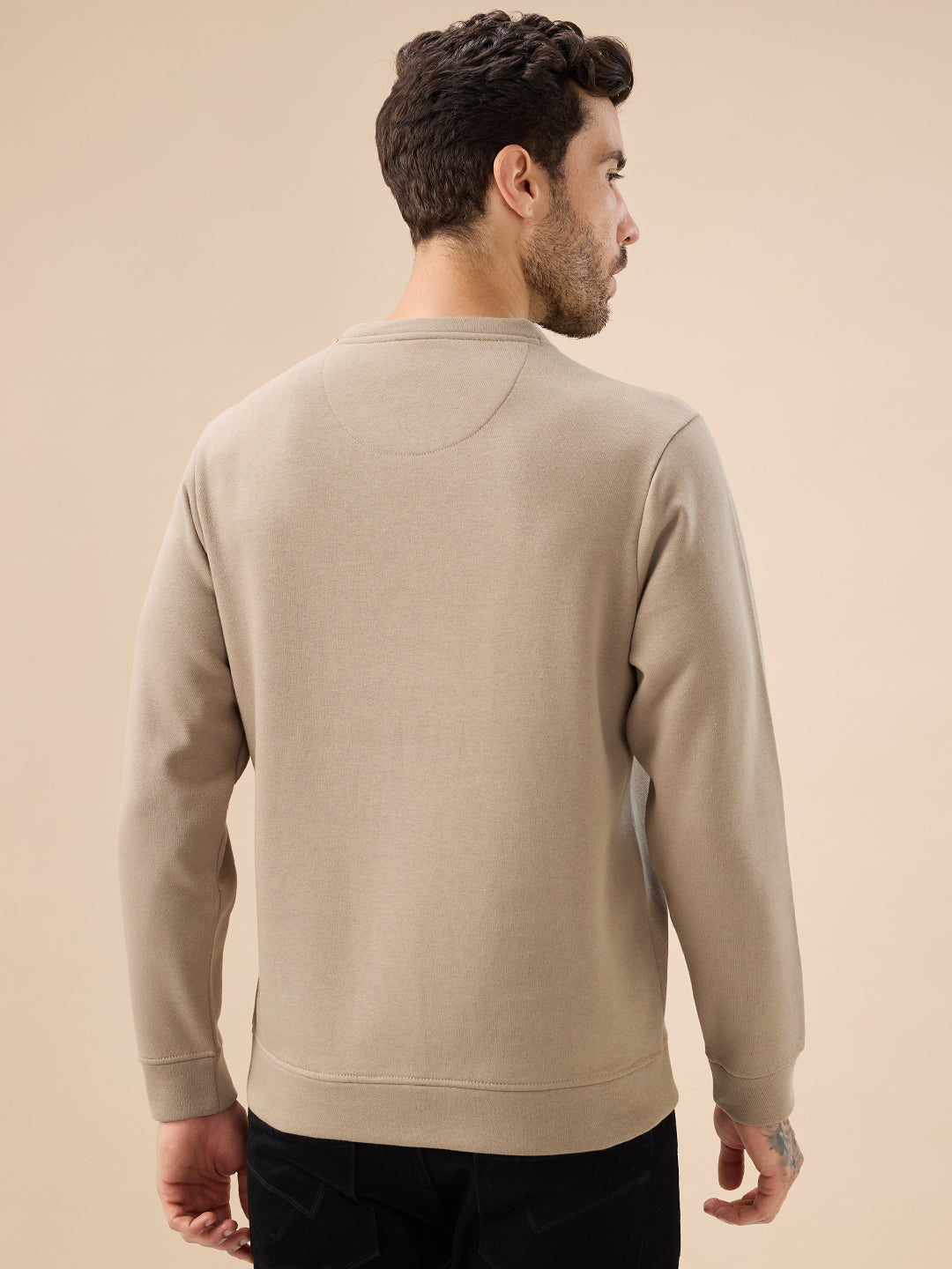 Men's Chest Typography Print Full Sleeve Round Neck Fleece Sweatshirt