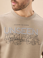 Men's Chest Typography Print Full Sleeve Round Neck Fleece Sweatshirt