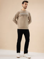 Men's Chest Typography Print Full Sleeve Round Neck Fleece Sweatshirt