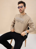 Men's Chest Typography Print Full Sleeve Round Neck Fleece Sweatshirt