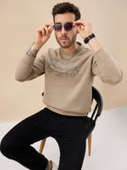 Men's Chest Typography Print Full Sleeve Round Neck Fleece Sweatshirt