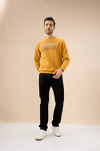 Men's Chest Typography Print Full Sleeve Round Neck Fleece Sweatshirt