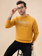 Men's Chest Typography Print Full Sleeve Round Neck Fleece Sweatshirt