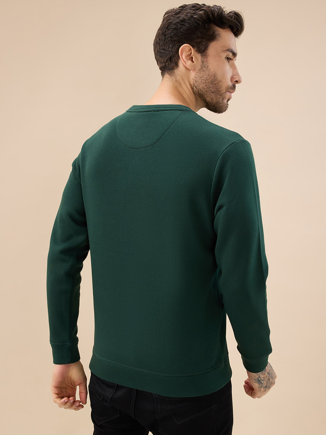 Men's Chest Rubber Typography Print Full Sleeve Round Neck Fleece Sweatshirt