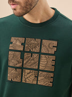 Men's Chest Rubber Typography Print Full Sleeve Round Neck Fleece Sweatshirt