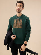 Men's Chest Rubber Typography Print Full Sleeve Round Neck Fleece Sweatshirt