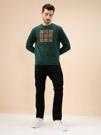 Men's Chest Rubber Typography Print Full Sleeve Round Neck Fleece Sweatshirt