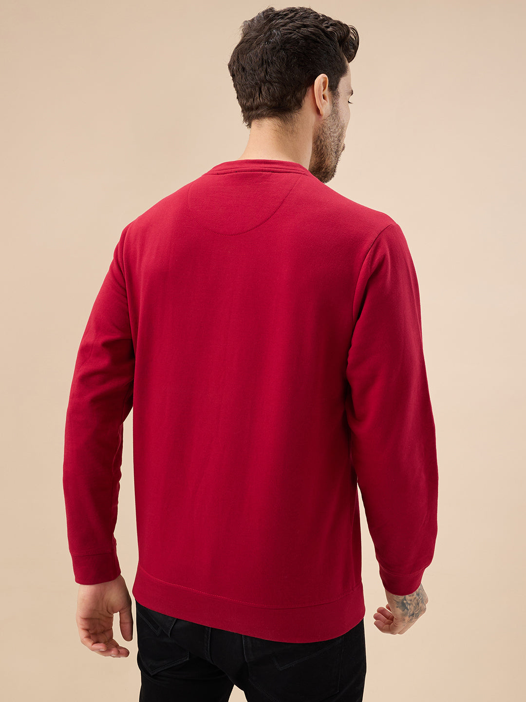 Men's Chest Rubber Typography Print Full Sleeve Round Neck Fleece Sweatshirt