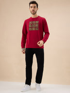 Men's Chest Rubber Typography Print Full Sleeve Round Neck Fleece Sweatshirt