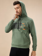 Men's Chest Typography Print Full Sleeve Hooded Fleece Sweatshirt with Kangaroo Pocket