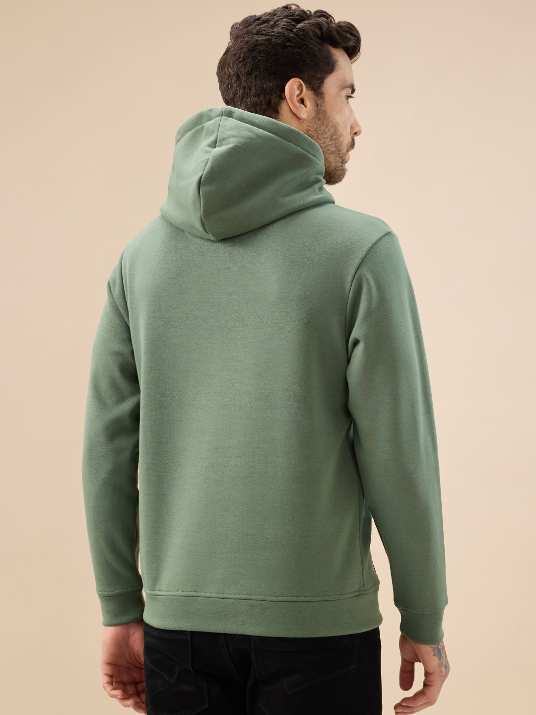 Men's Chest Typography Print Full Sleeve Hooded Fleece Sweatshirt with Kangaroo Pocket