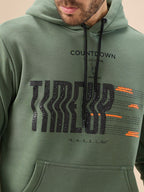 Men's Chest Typography Print Full Sleeve Hooded Fleece Sweatshirt with Kangaroo Pocket