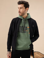 Men's Chest Typography Print Full Sleeve Hooded Fleece Sweatshirt with Kangaroo Pocket