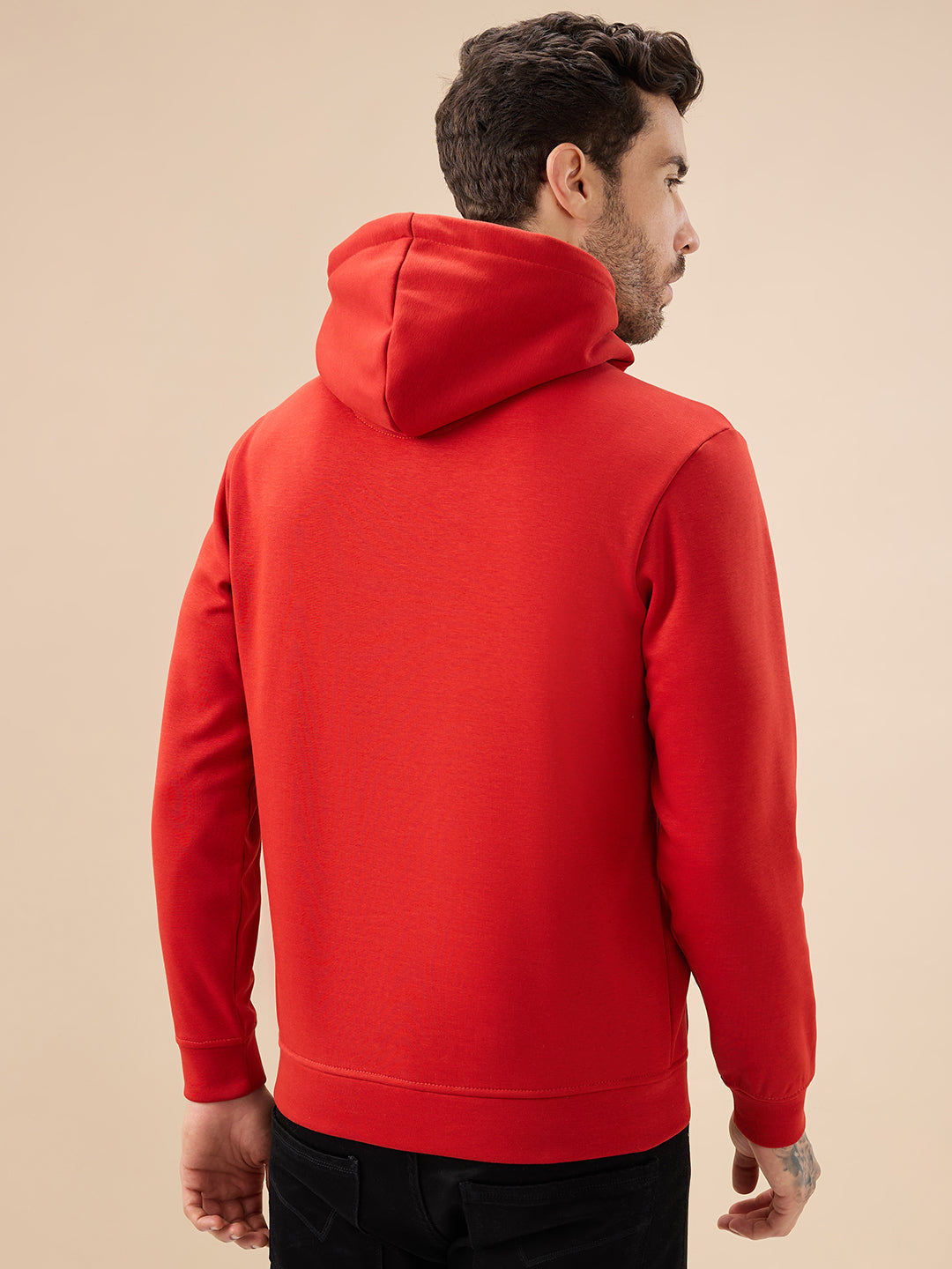 Men's Chest Typography Print Full Sleeve Hooded Fleece Sweatshirt with Kangaroo Pocket