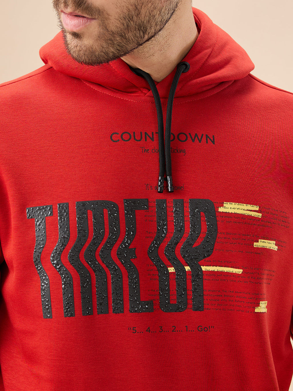 Men's Chest Typography Print Full Sleeve Hooded Fleece Sweatshirt with Kangaroo Pocket