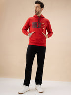 Men's Chest Typography Print Full Sleeve Hooded Fleece Sweatshirt with Kangaroo Pocket