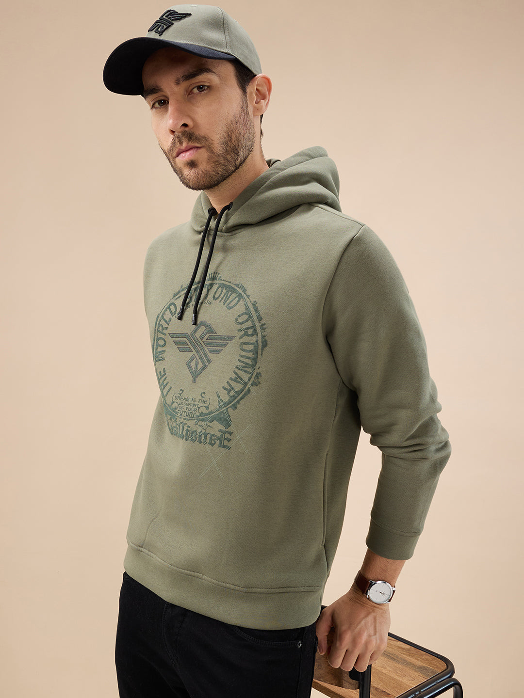 Men's Trendy Chest Typography Print Hoodie Full Sleeve Fleece Sweatshirt Secondary image
