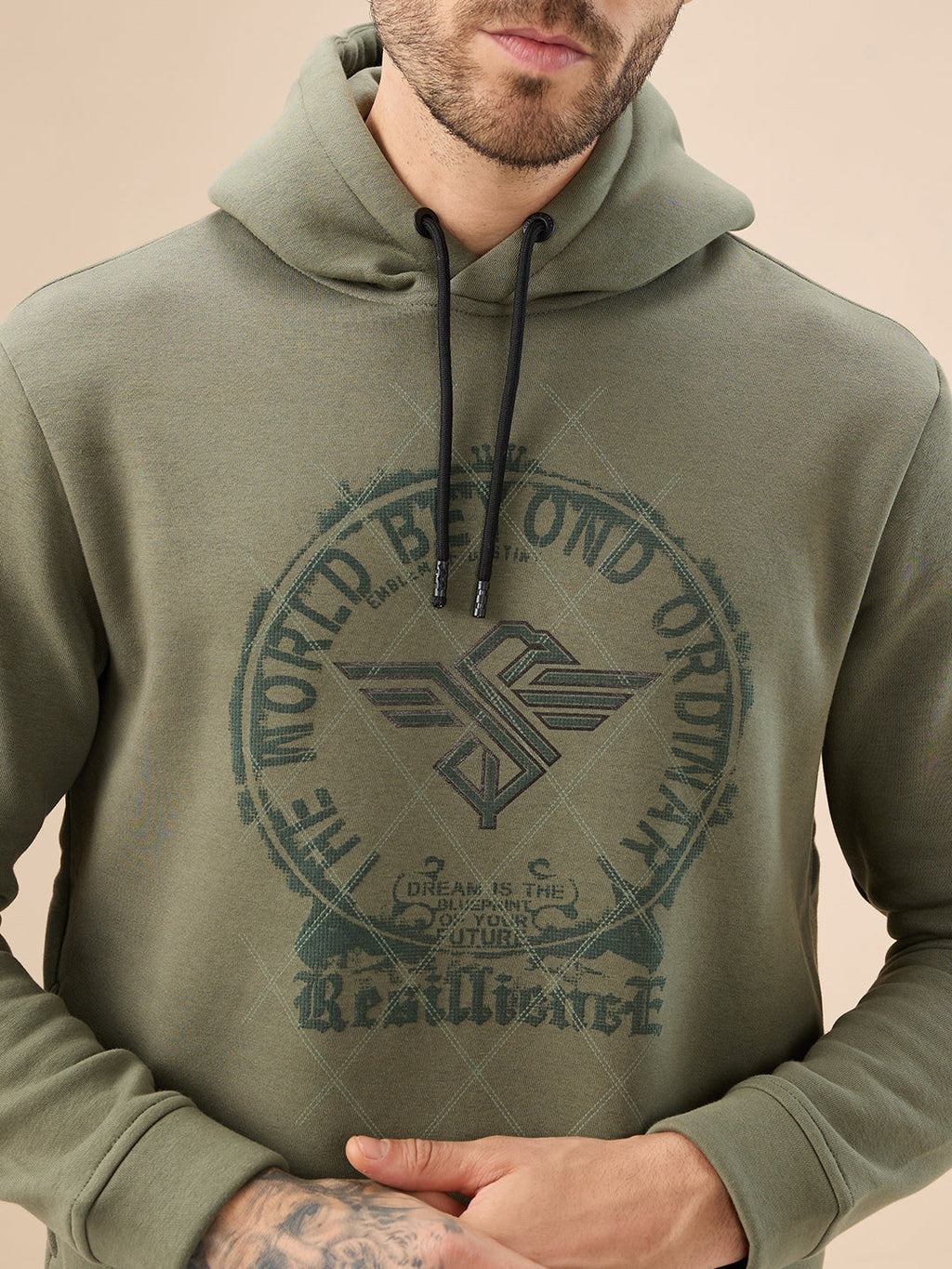 Men's Trendy Chest Typography Print Hoodie Full Sleeve Fleece Sweatshirt