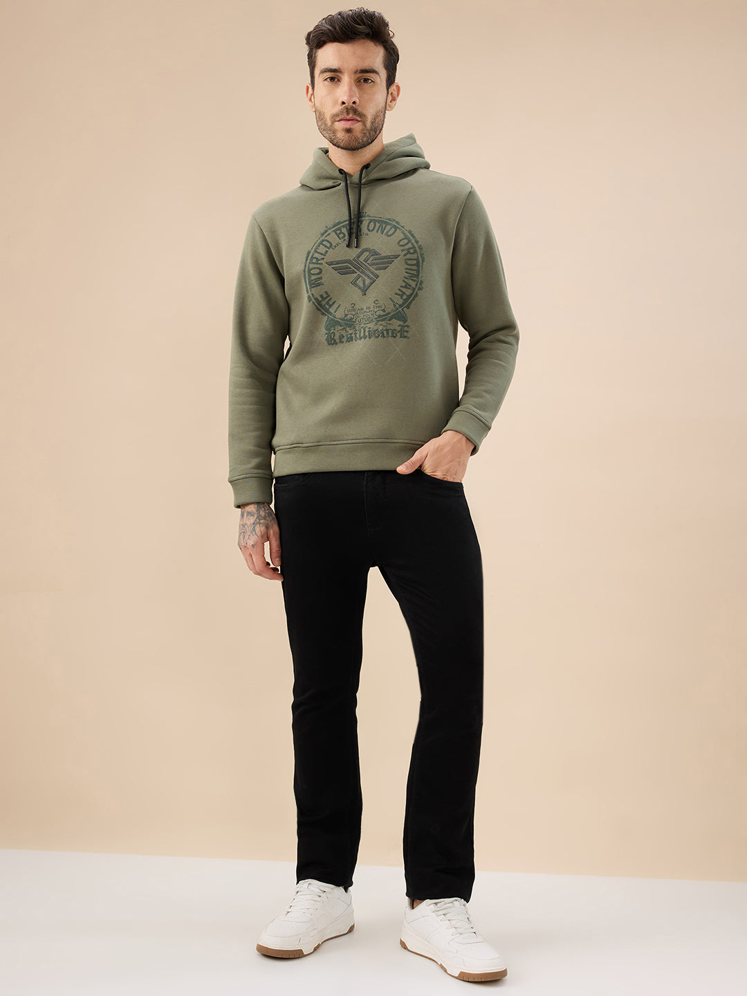 Men's Trendy Chest Typography Print Hoodie Full Sleeve Fleece Sweatshirt