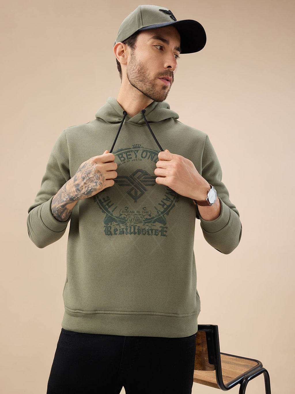 Men's Trendy Chest Typography Print Hoodie Full Sleeve Fleece Sweatshirt