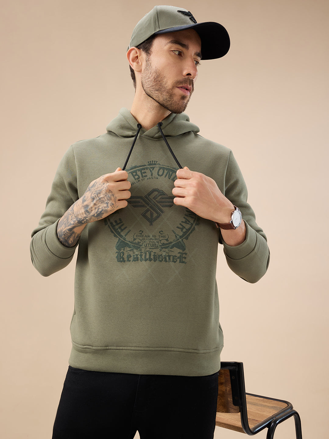Men's Trendy Chest Typography Print Hoodie Full Sleeve Fleece Sweatshirt