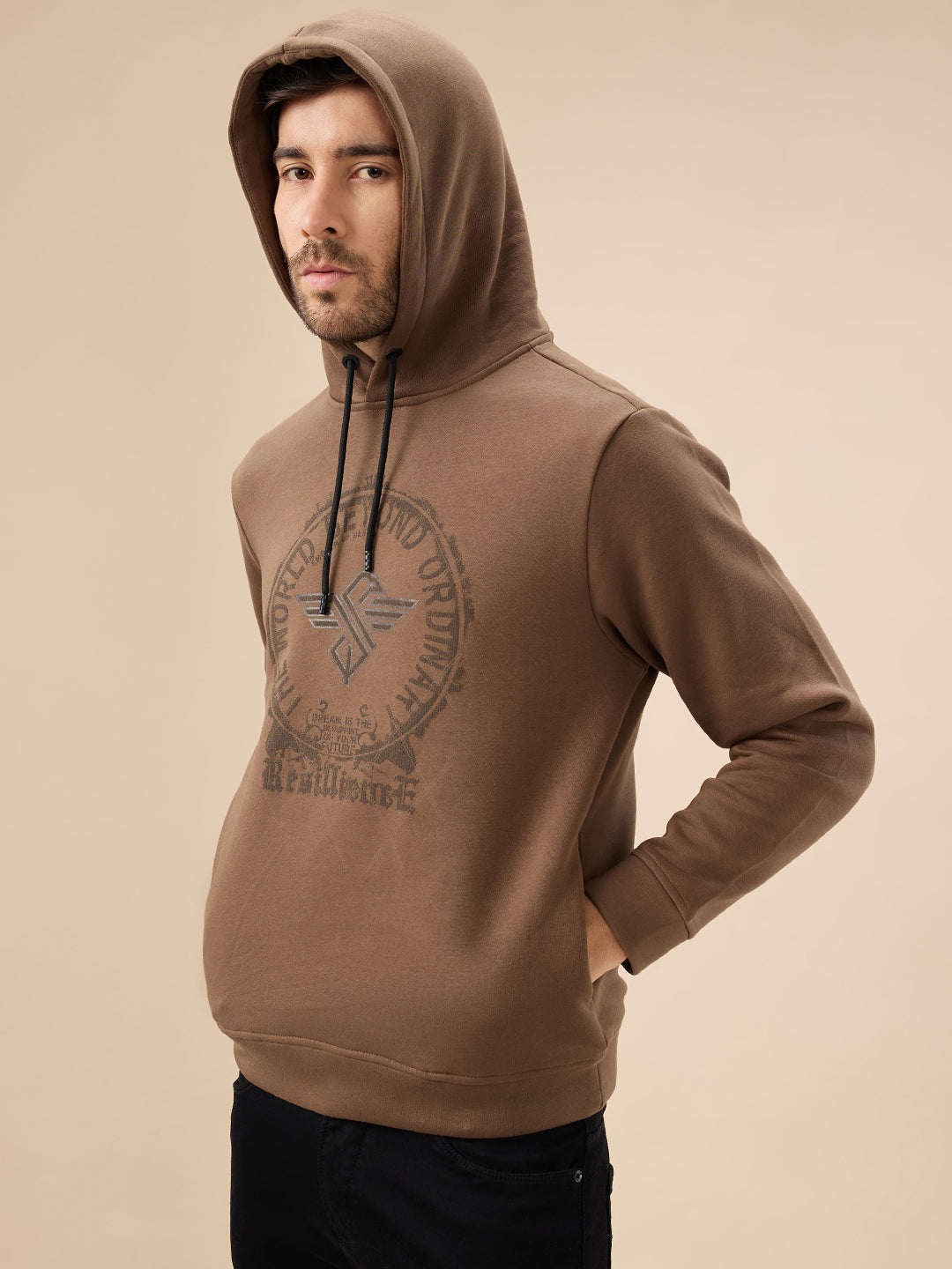 Men's Trendy Chest Typography Print Hoodie Full Sleeve Fleece Sweatshirt Secondary image