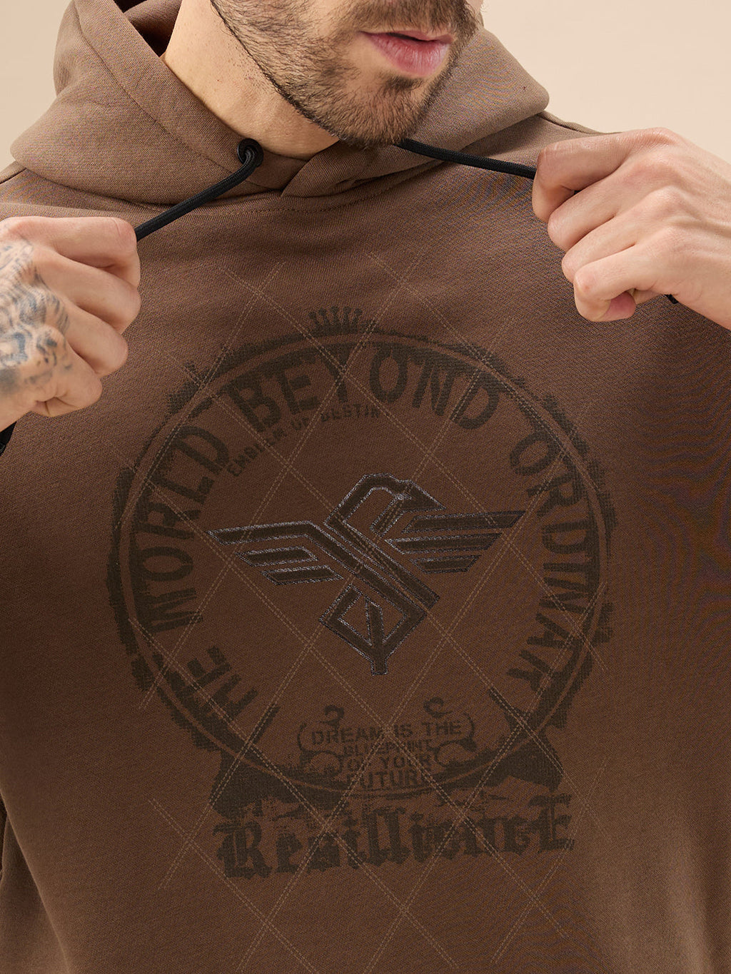 Men's Trendy Chest Typography Print Hoodie Full Sleeve Fleece Sweatshirt