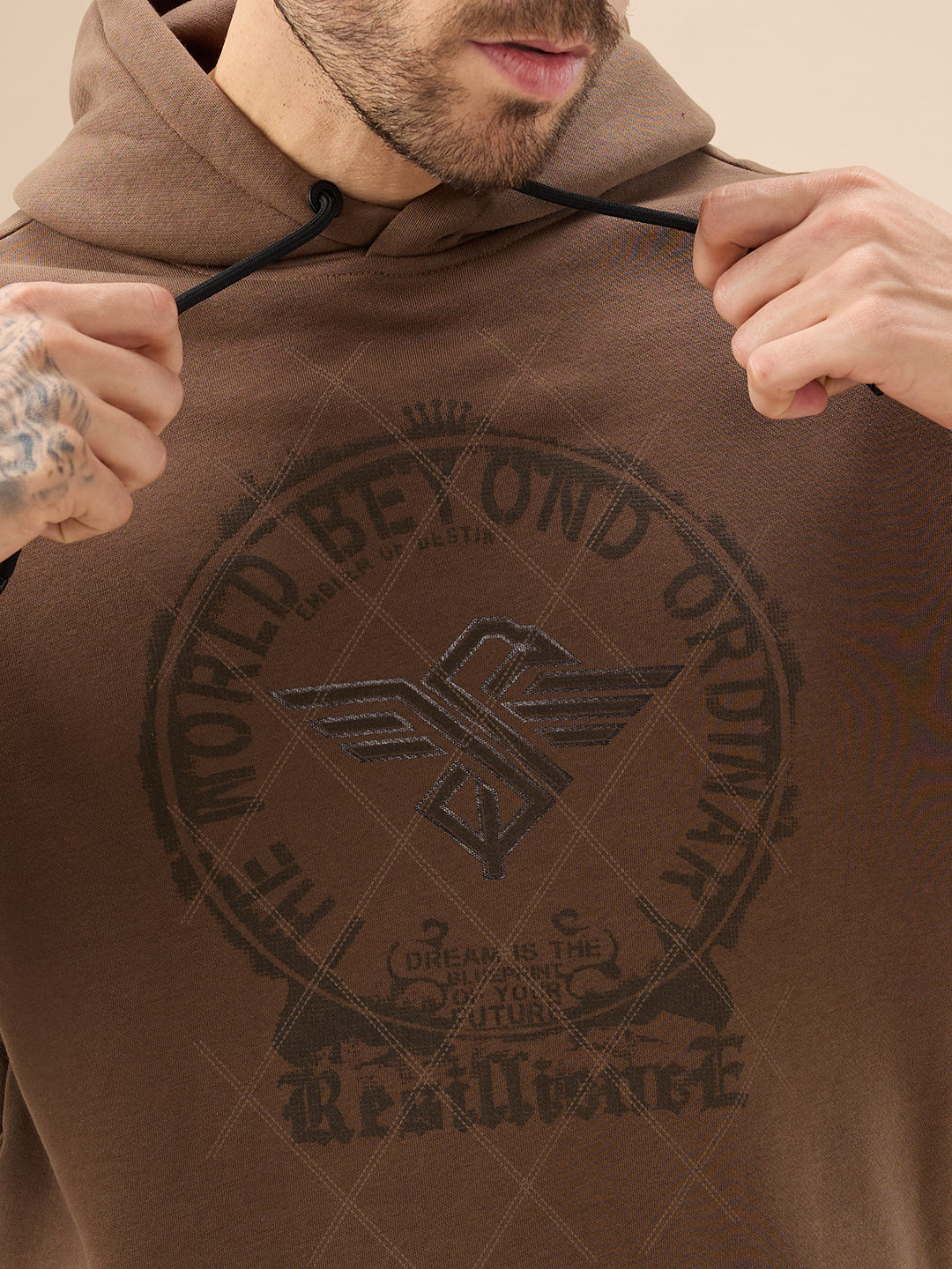Men's Trendy Chest Typography Print Hoodie Full Sleeve Fleece Sweatshirt