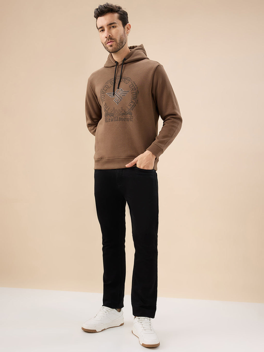 Men's Trendy Chest Typography Print Hoodie Full Sleeve Fleece Sweatshirt