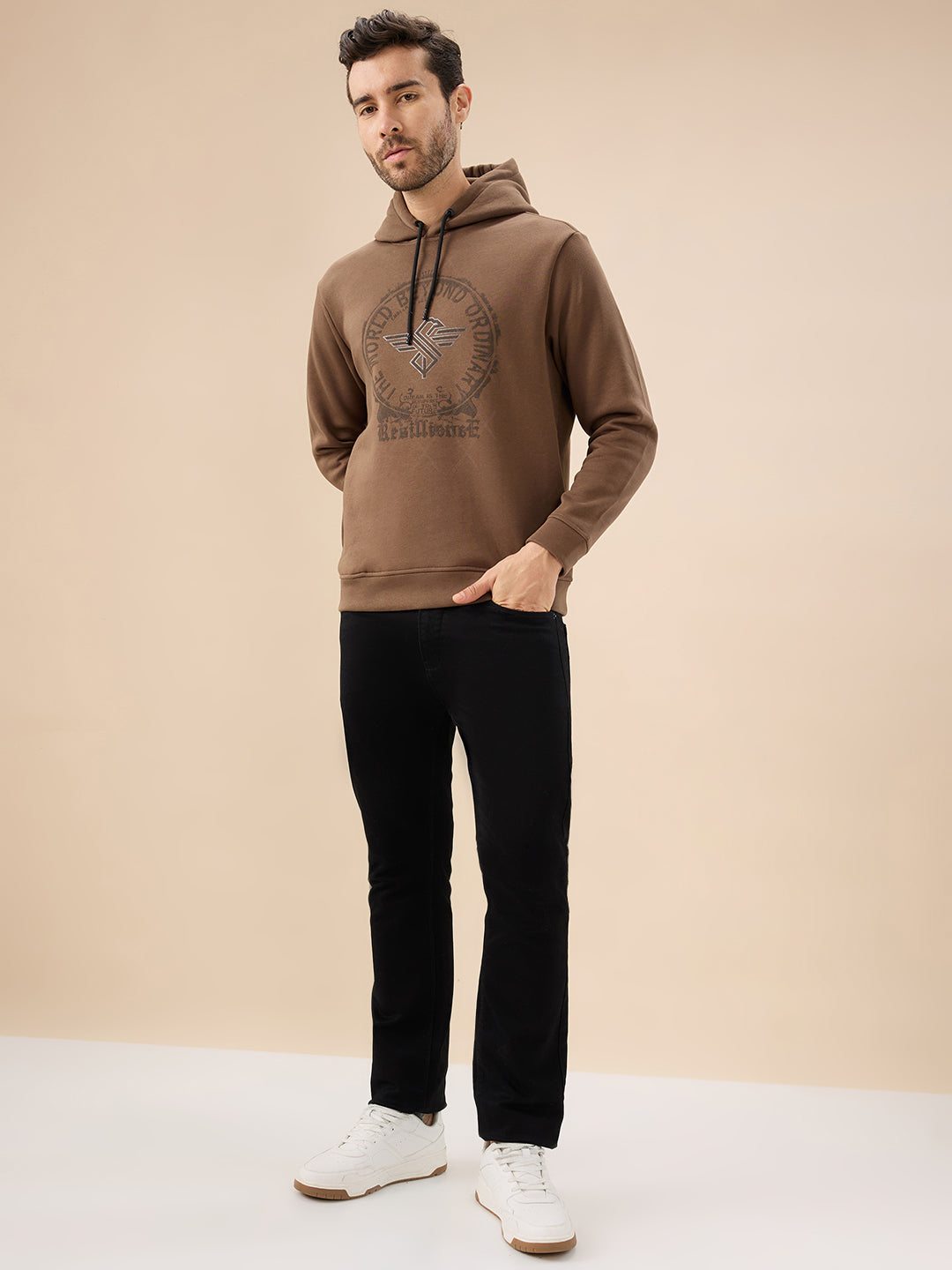 Men's Trendy Chest Typography Print Hoodie Full Sleeve Fleece Sweatshirt