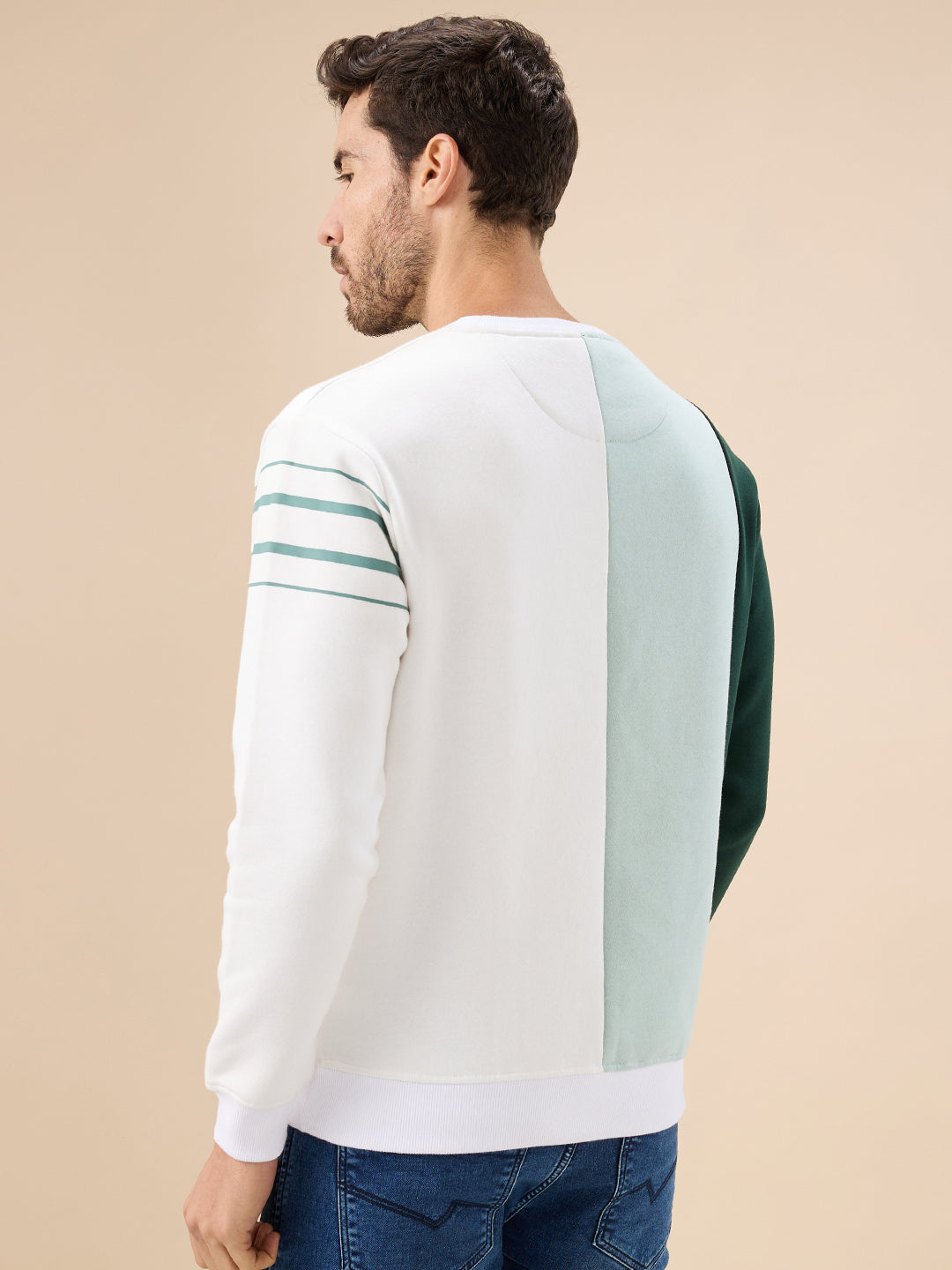 Mens Colorblock Typography Print Full Sleeve Round Neck Fleece Sweatshirt