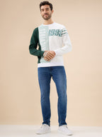 Mens Colorblock Typography Print Full Sleeve Round Neck Fleece Sweatshirt