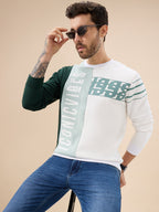 Mens Colorblock Typography Print Full Sleeve Round Neck Fleece Sweatshirt