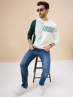 Mens Colorblock Typography Print Full Sleeve Round Neck Fleece Sweatshirt