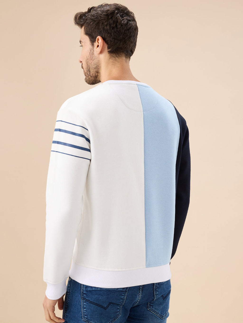 Men's Colorblock Typography Print Full Sleeve Round Neck Fleece Sweatshirt