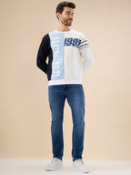 Men's Colorblock Typography Print Full Sleeve Round Neck Fleece Sweatshirt