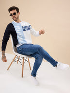 Men's Colorblock Typography Print Full Sleeve Round Neck Fleece Sweatshirt