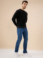 Men's Solid Textured Knit Full Sleeve Round Neck Fleece Sweatshirt with Chest Pocket